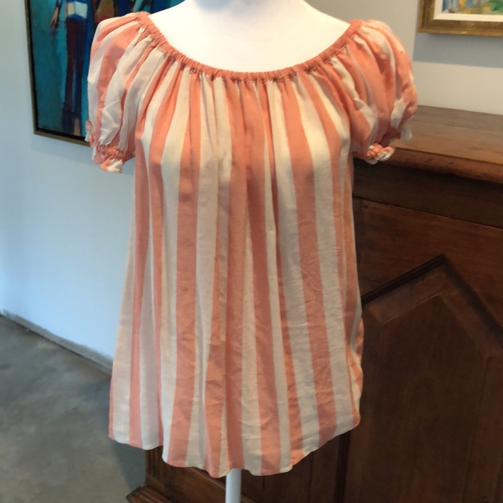 Max Studio Peachy Pink & White Linen Blend top / Blouse Size XS but will fit a S